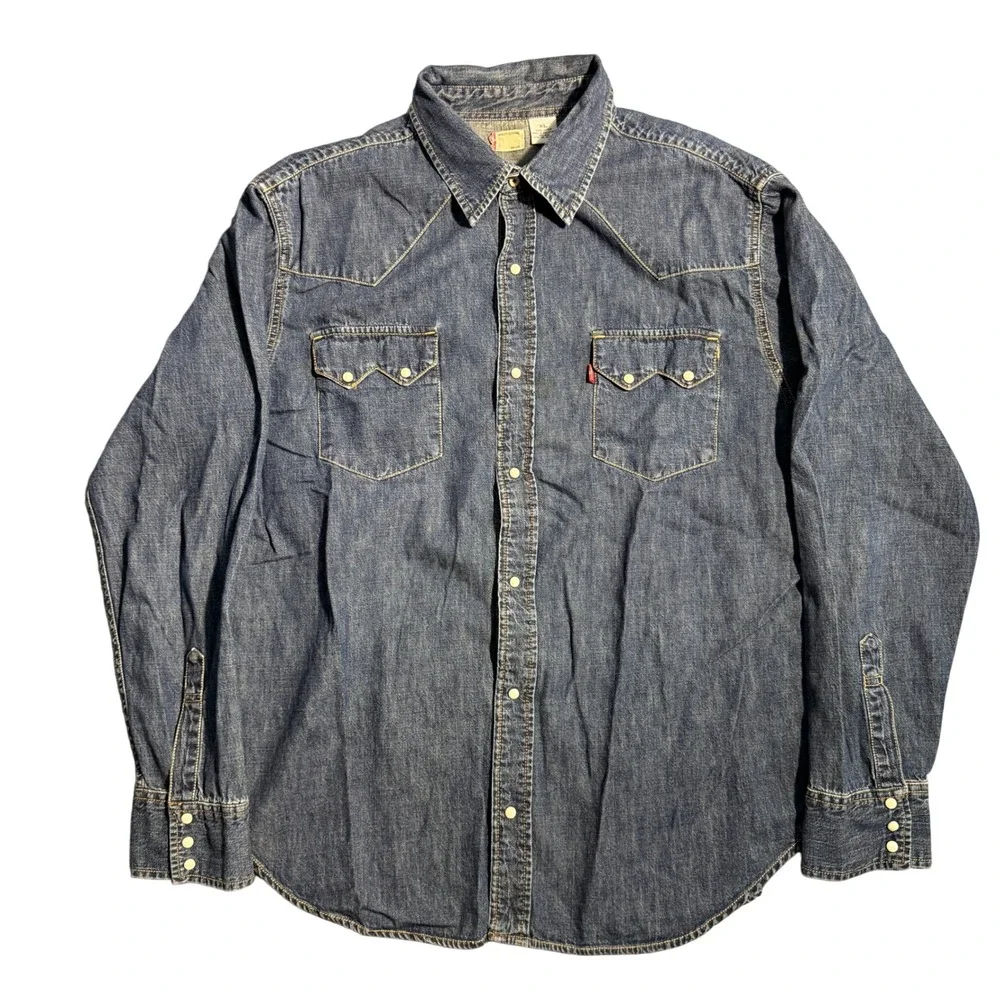 Vintage Levi's Mens XL Western Denim Shirt Blue Pearl Snap Long Sleeve Cotton XL